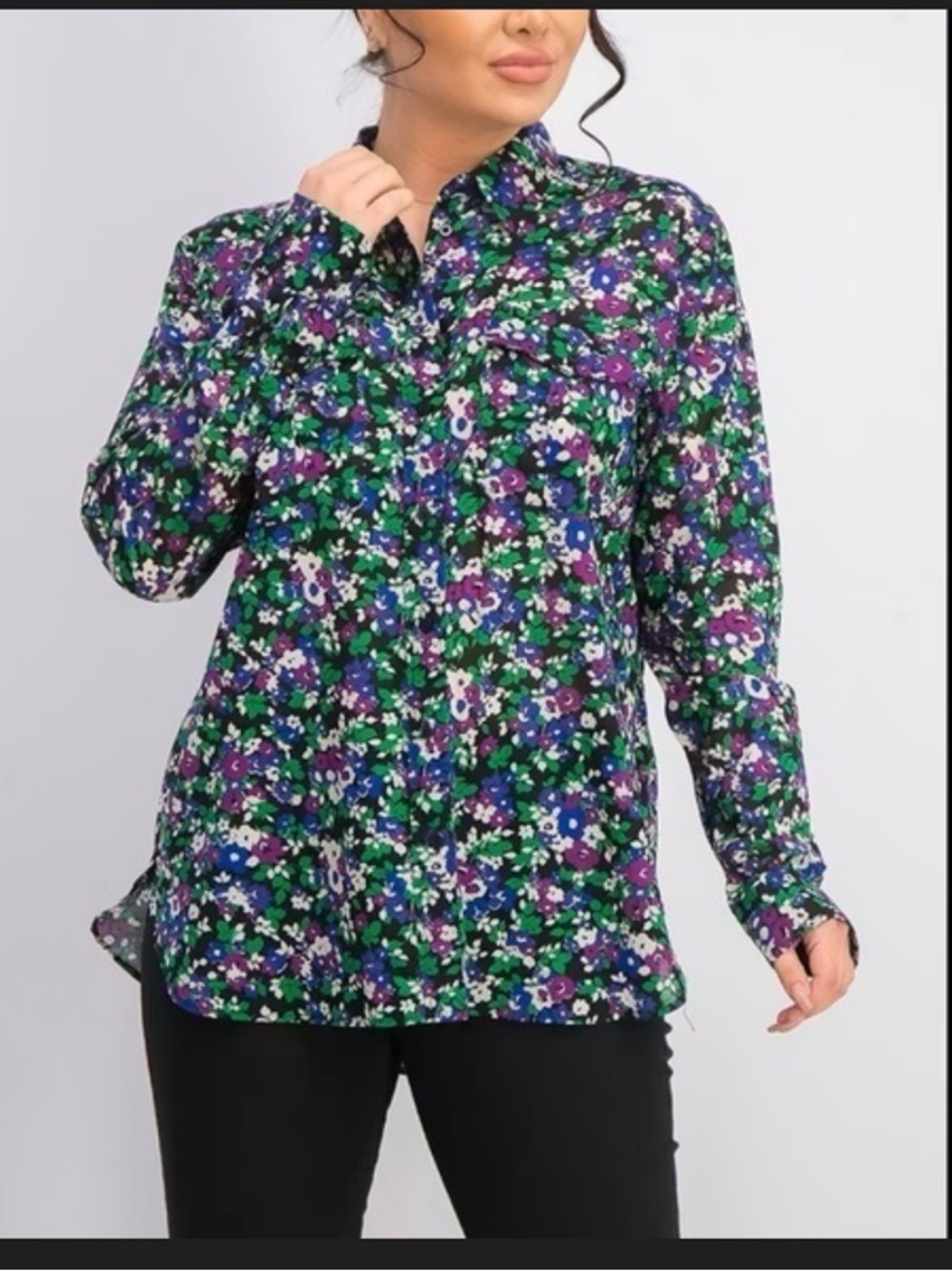 Lauren Ralph Lauren Black Floral Button-Up Blouse